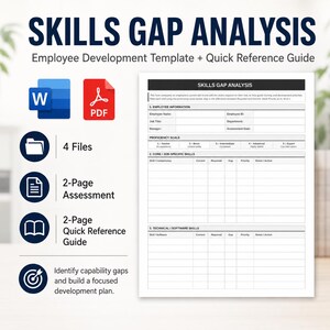 Skills Gap Analysis Template with Quick Reference Guide, Employee Development Plan Word PDF