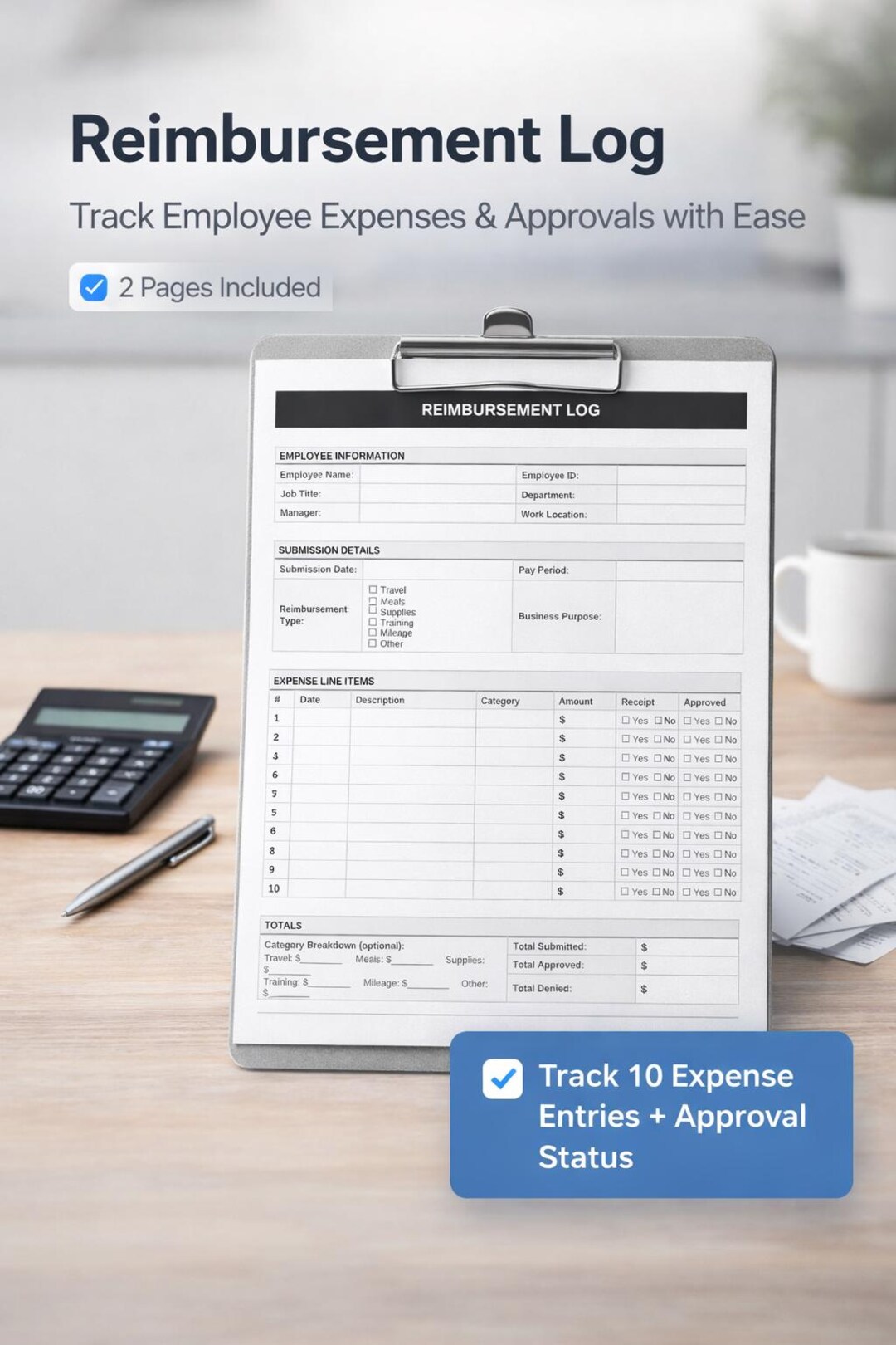 Tracking Approval Log Employee Reimbursement Log Template | Expense Tracking Form | Approval ...