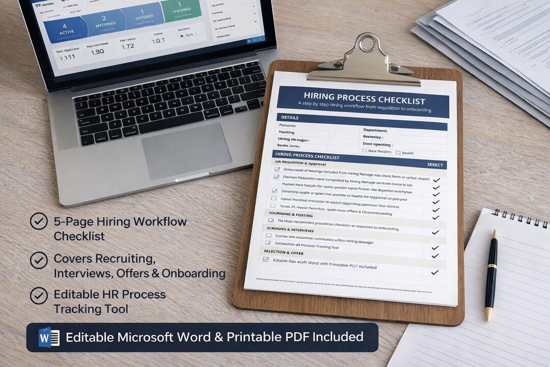 Hiring Process Checklist Template | HR Workflow Tracker (word & PDF) - Etsy