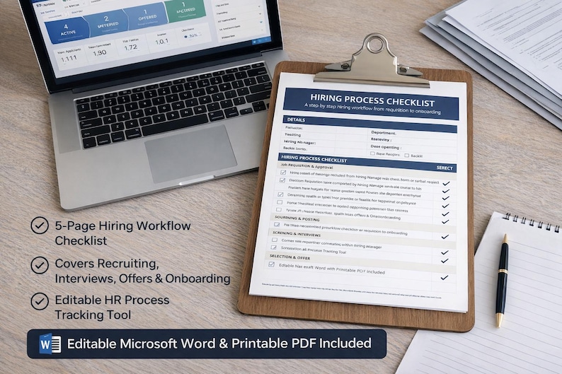 Hiring Process Checklist Template | HR Workflow Tracker (word & PDF) - Etsy