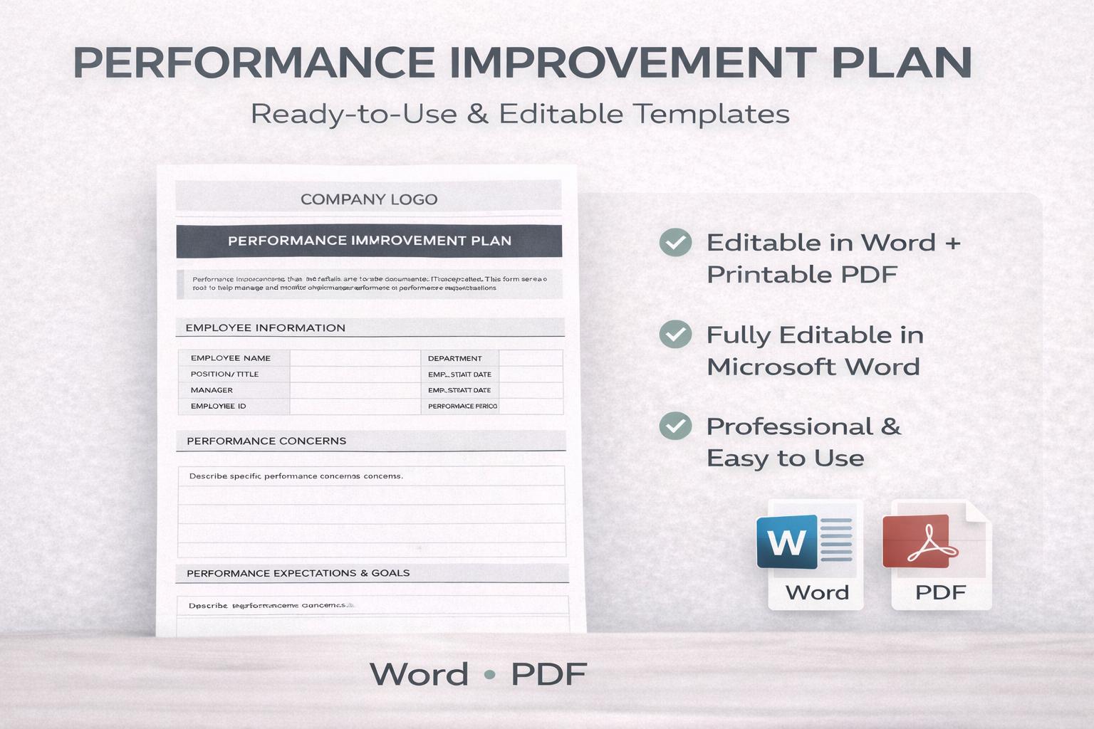 Performance Improvement Plan Form | PIP Template Word & PDF - Etsy