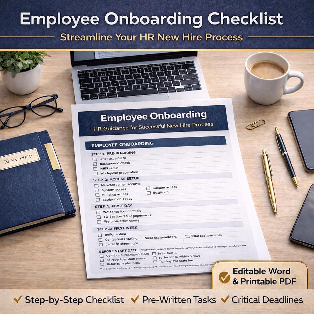 Employee Onboarding Checklist | HR New Hire Process | Editable Word ...