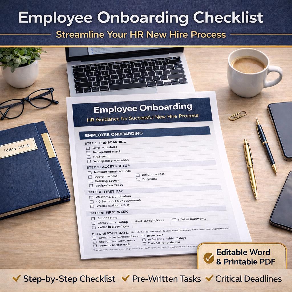 Employee Onboarding Checklist | HR New Hire Process | Editable Word ...