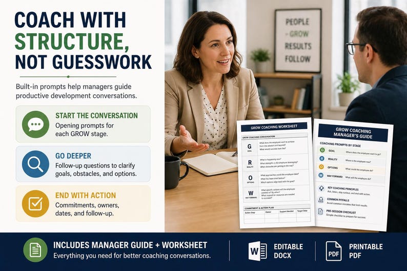 Grow Coaching Worksheet.pdf GROW Coaching Worksheet and Manager Guide - Etsy