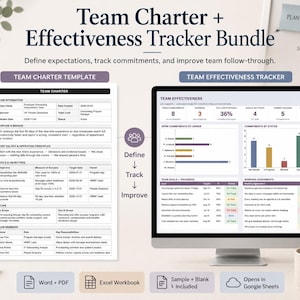 Team Charta Vorlage + Teameffektivität Tracker-Bundle | Toolkit für Teamausrichtung, Ziele, Commitments und Rechenschaftspflicht