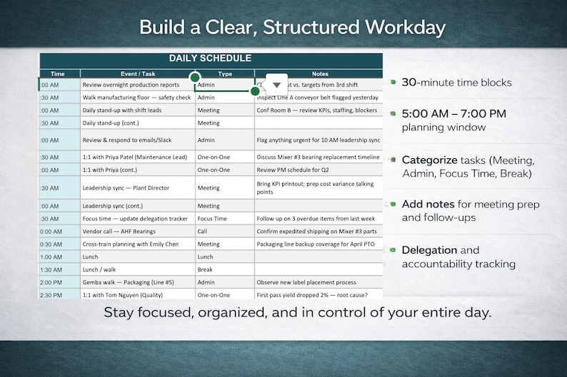 Manager & HR Daily Planner Template, KPI Dashboard, Team Tracker ...