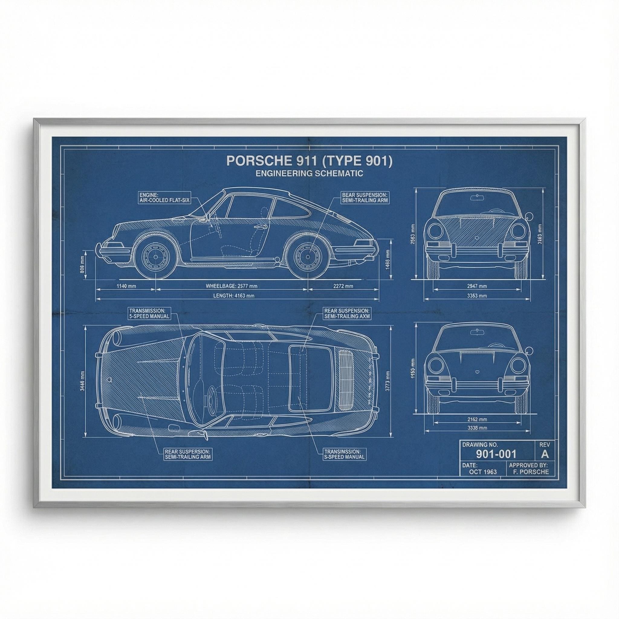 Porsche 911 Blueprint - Etsy Norway