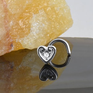 316L Surgical Steel Nose Ring, Stud, Screw or L Bend, Heart Design. Choose Your Color & Style, 20G. Backing Included.
