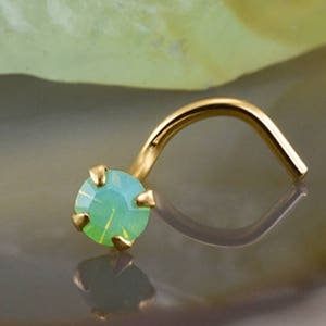 14K, 18K, 24K, Solid Rose Gold, Yellow Gold, White Gold or Platinum Nose Ring, Nose Screw, Nose Stud Bone or L Bend, Green Opal Rhinestone