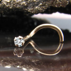 14K, 18K, 24K, Solid Yellow Gold Nose Ring Screw Nostril 1.5mm, 2mm, 2.5mm, 3mm Genuine Diamond. Choose Your Gauge. 22G, 20G, 18G