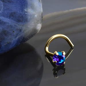 14K, 18K, 24K, ouro branco sólido, ouro rosa ou ouro amarelo, parafuso de argola de nariz, osso ou curvatura em L. 2 mm, 3 mm Bermuda Blue 22G 20G 18G