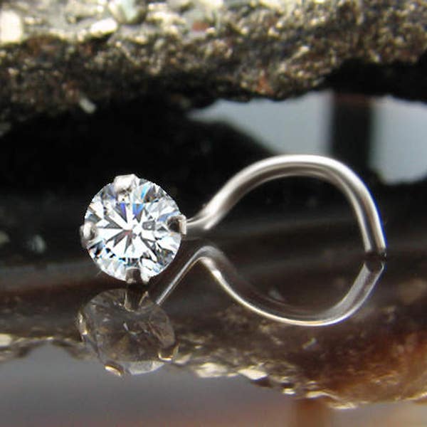 Platinum Nose Ring, Nose Screw, L Bend, Straight Stud, Nose Bone. 1.5mm, 2mm, 2.5mm, 3mm Genuine Diamond. Choose Your Gauge.