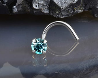 14K, 18K, 24K, Rose Gold, Yellow Gold or White Gold Nose Ring Screw Stud Bone or L Bend 1.5mm, 2mm, 2.5mm, 3mm, 3.5mm Aqua 22G, 20G, 18G