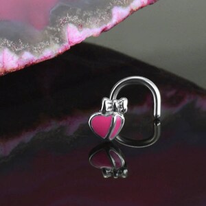 316L Surgical Steel Nose Ring, Stud, Screw or L Bend, Pink Heart Design. Choose Your Color & Style, 20G. Backing Included.