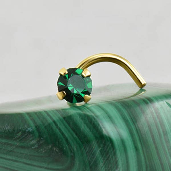 14K, 18K, 24K Rose Gold, Yellow Gold or White Gold Nose Ring Screw Stud Bone or L Bend. 1.5mm, 2mm, 2.5mm, 3mm, 3.5mm Emerald. 22G, 20G, 18G