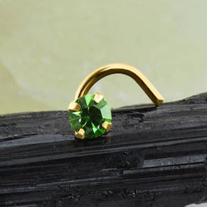 14K, 18K, 24K White, Rose, or Yellow Gold Nose Ring Screw Stud Bone or L Bend. 1.5mm, 2mm,2.5mm, 3mm,3.5mm Light Emerald. 22G, 20G, 18G
