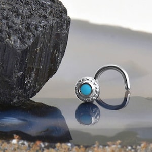 316L Surgical Steel Nose Ring, Stud, Screw or L Bend, Turquoise Stone. Choose Color & Style 20G. Backing Included.