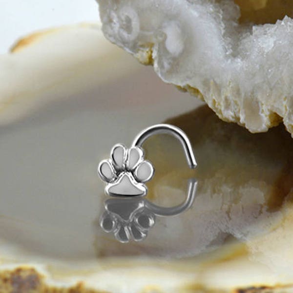 316L Surgical Steel, Gold or Rose Gold Plated, Nose Ring, Stud, Screw, L Bend or Nose Bone, Paw Print Design. Choose Your Color & Style, 20G