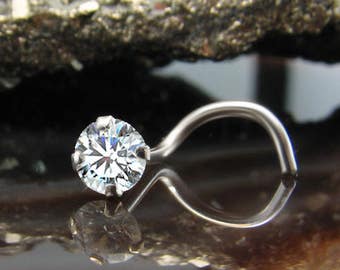 Platinum Nose Ring, Nose Screw, L Bend, Straight Stud, Nose Bone. 1.5mm, 2mm, 2.5mm, 3mm Genuine Diamond. Choose Your Gauge.