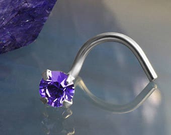 14K, 18K, 24K, Solid White Gold, Rose Gold or Yellow Gold Nose Ring Screw Stud Bone or L Bend. 3mm Tanzanite Purple. Choose 22G 20G 18G