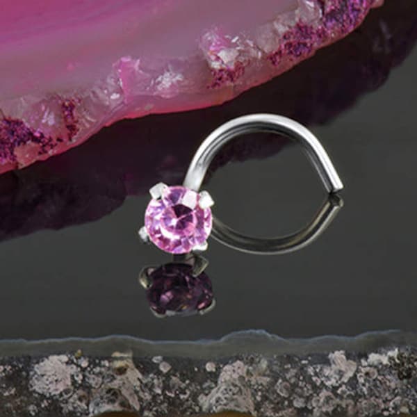 Ouro branco 14K, 18K, 24K, ouro rosa ou ouro amarelo, parafuso de anel de nariz, osso ou curvatura em L. 1,5 mm, 2 mm, 2,5 mm, 3 mm rosa claro. 22G, 20G, 18G
