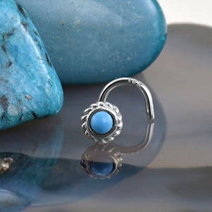 18K Solid White or Yellow Gold Nose Ring, Stud, Screw, or L Bend. Turquoise. Choose Your Style 20G. Nose Ring Backing Included.