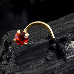 14K, 18K, 24K, Solid White Gold, Yellow Gold or Rose Gold Nose Ring Stud. 1.5mm 2mm,2.5mm, 3mm Ruby Red. Choose Your Gauge.