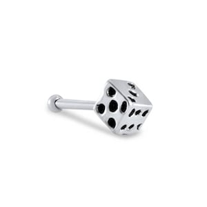 925 Sterling Silver Nose Bone Stud Ring Dice Die 22G. FREE Backing.