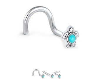 Sweet Natural Blue Turquoise 3mm Cabochon 14K Yellow Gold Nose Ring Screw Stud