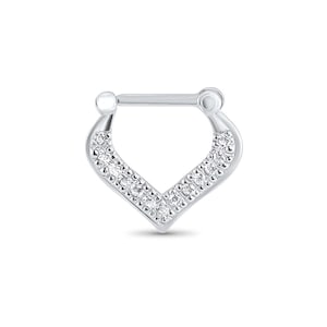 925 Sterling Silver Septum Clicker Ear Cartilage Helix Daith Hoop Nose Ring Hinged 5/16&quot; Tear Drop CZ 16G