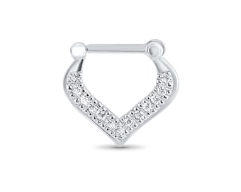 925 Sterling Silver Septum Clicker Ear Cartilage Helix Daith Hoop Nose Ring Hinged 5/16" Tear Drop CZ 16G