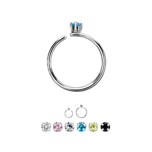 316L Surgical Steel Continuous Seamless Nose Ring Helix Daith Ear Cartilage 2mm Stone Hoop 5/16", 3/8" 20G