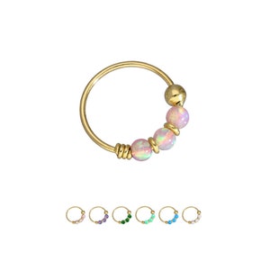 10KT Gold Nose Ring Hoop Fixed Faux Opal Beads 5/16" 22G
