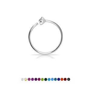 925 Sterling Silver Nose Ring Helix Daith Ear Cartilage Hoop 2mm CZ Stone 5/16", 3/8" 22G