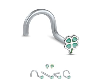 316L Surgical Steel Nose Stud Ring St Patrick's Day, 4 Leaf Clover.  Choose Your Style 20G Backing Included