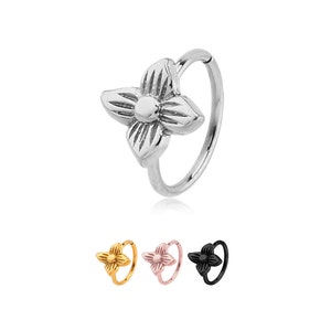 316L Surgical Steel, Black, Gold, Rose Gold, Nose Ring Hoop Daith Helix Ear Cartilage Flower Hoop Choose Your Color 5/16&quot; 20G