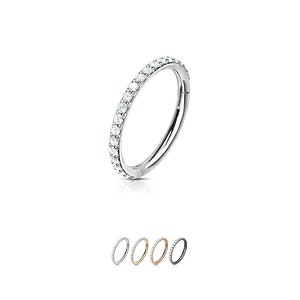 316L Surgical Steel Hinged CZ Paved Nose Ring Hoop Cartilage Helix Daith 5/16", 3/8" Black, Gold, Rose Gold, Steel 18G 16G