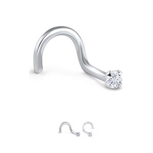 10KT White Gold Nose Stud Nostril Screw Ring 1.5mm, 2mm or 2.5mm Clear CZ 22G. FREE Backing.