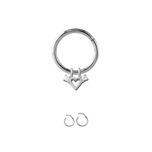 Titanium Hinged Septum Clicker Heart Attachment Cartilage Helix Daith Hoop Nose Ring 5/16&quot;, 3/8&quot; 16G
