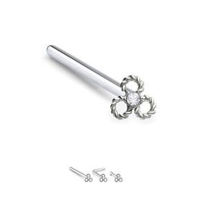 925 Sterling Silver Nose Stud Straight, LBend, Nose Bone Ring Twisted Trinity Circle CZ 22G. FREE Backing.