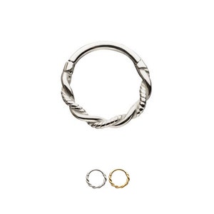 316L Surgical Steel Septum Clicker Ear Cartilage Helix Daith Hoop Nose Ring Hinged 5/16" Twisted Gold, Steel 18G
