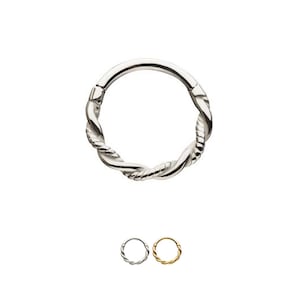 316L aço cirúrgico septo clicker orelha cartilagem helix daith argola nariz anel articulado 5/16" dourado torcido, aço 18G