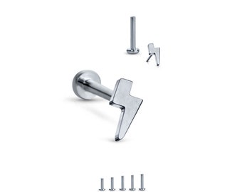 Titanium Labret Style Nose Ring Monroe Stud Threadless Push Pin Lightning Bolt 5/32" 3/16" 1/4" 5/16" 11/32" 3/8" 20G 18G 16G