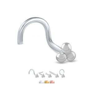 925 Sterling Silver Nose Stud Straight, Screw, LBend, Nose Bone Ring Triple Ball 22G. FREE Backing.
