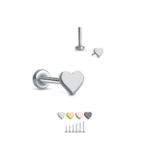 Titanium, Gold, Rose, Black, Labret Style Nose Ring Monroe Stud Threadless Push Pin Heart 5/32" 3/16" 1/4" 5/16" 11/32" 3/8" 20G 18G 16G