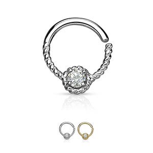 14K Solide Blanc, Or Jaune Continu Annelé Nez Anneau Hoop Daith Tragus Ear Cartilage CZ Hoop Choisissez Votre Couleur 3/8"16G