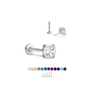 316 Stainless Steel Labret Style Nose Ring Monroe Stud Threadless Push Pin 4mm CZ.  5mm 6mm 7mm 8mm 9mm 10mm Post Lengths 20G 18G 16G