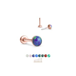 316 Edelstahl, Rose Gold überzogen Labret Nasenring Monroe Stud Threadless Push Pin 2.5mm Opal geklebt. 5mm 6mm 7mm 8mm 9mm 10mm Pfosten.