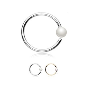 316L Surgical Steel, Gold, Seamless Annealed Nose Ring Hoop Daith Tragus Ear Cartilage White Pearl CZ Hoop Choose Your Color & Gauge 20G 18G