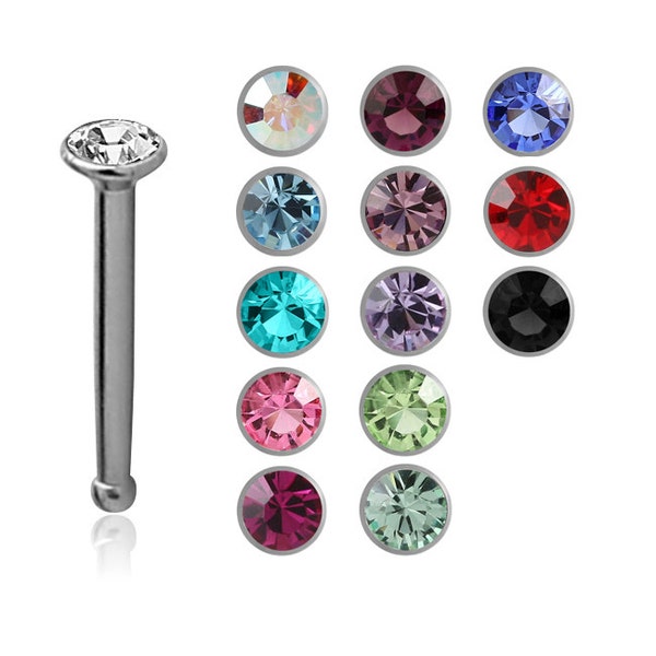 316L Surgical Steel Nose Bone Stud Ring Micro Small Tiny 1mm Stone Choose Your Color 20G. FREE Backing.